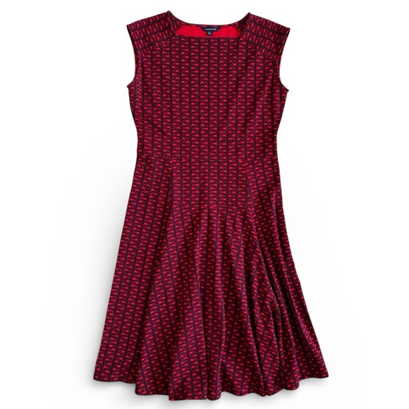 Lands' End Dresses & Skirts - New Lands’ End Fit & Flare Knit Dress Sleeveless Geometric Red Black Size 10-12